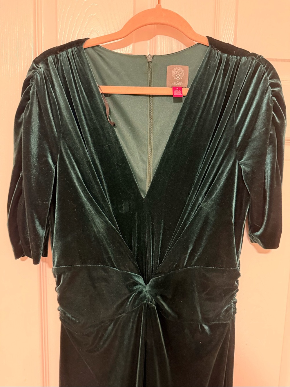 Vince Camuto Velvet Deep Teal Wide-Leg Jumpsuit with Knot Front - Picture 5 of 7